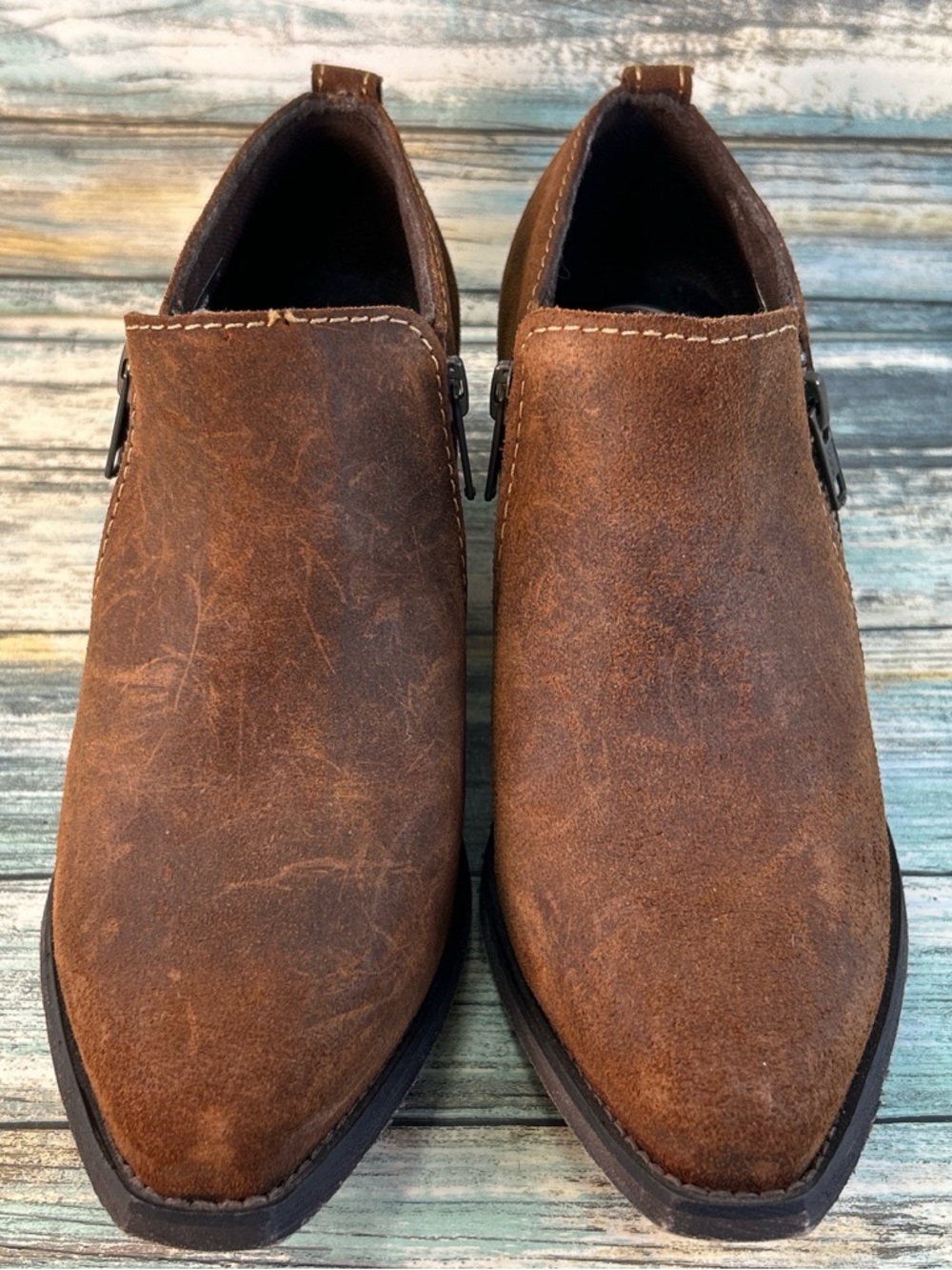 Larado Lad Short Western Bootie Womens 7.5M Brown Leather Snip Toe Cowgirl READ